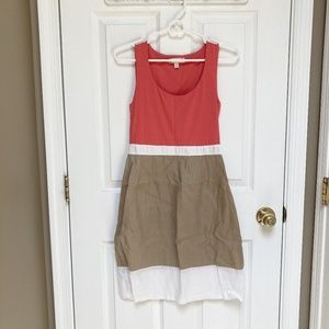 kenar womens xs linen colorblock dress coral casua